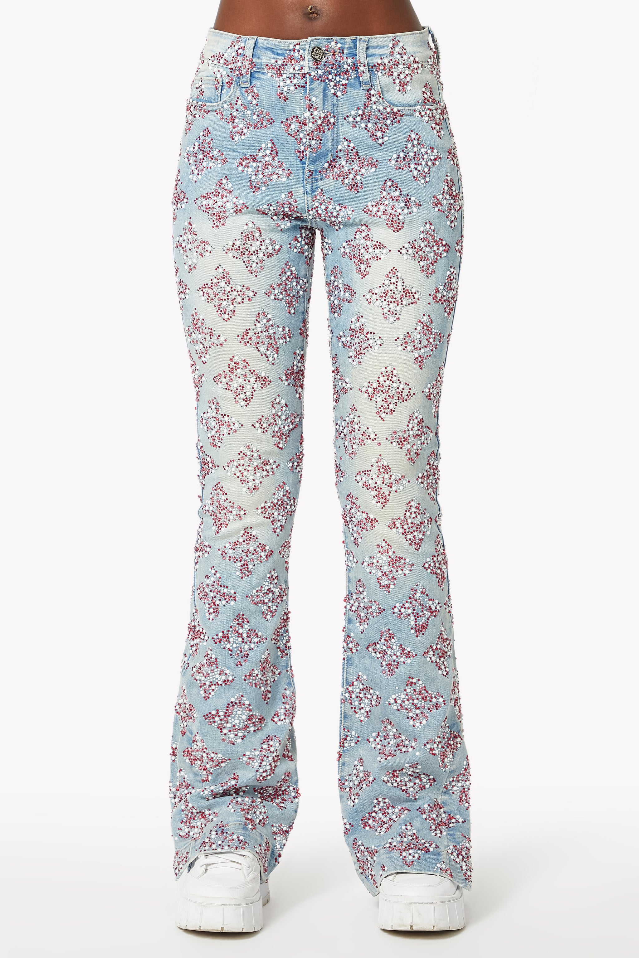 Aqua Blue Embellished Stacked Denim V2