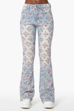 Aqua Blue Embellished Stacked Denim V2