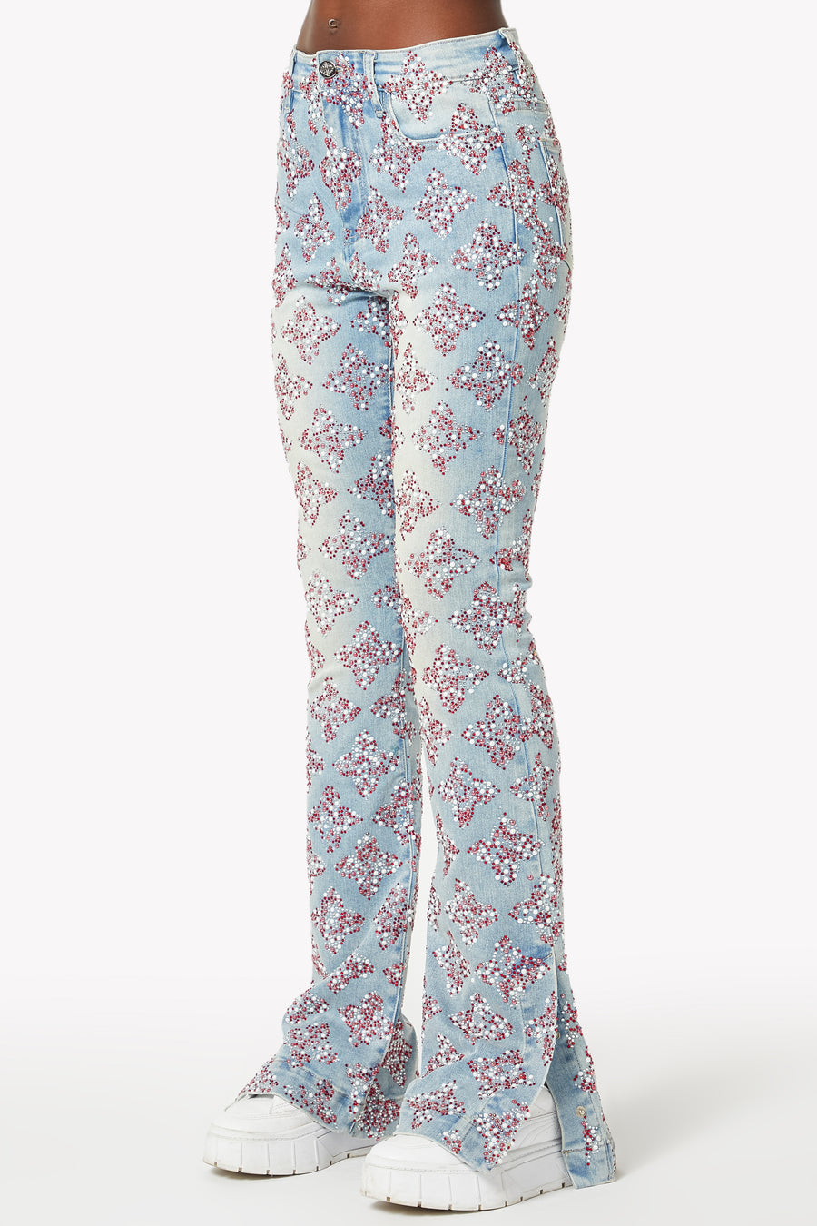 Aqua Blue Embellished Stacked Denim V2