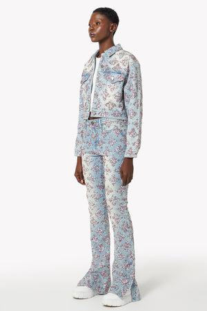 Aqua Blue Embellished Stacked Denim V2