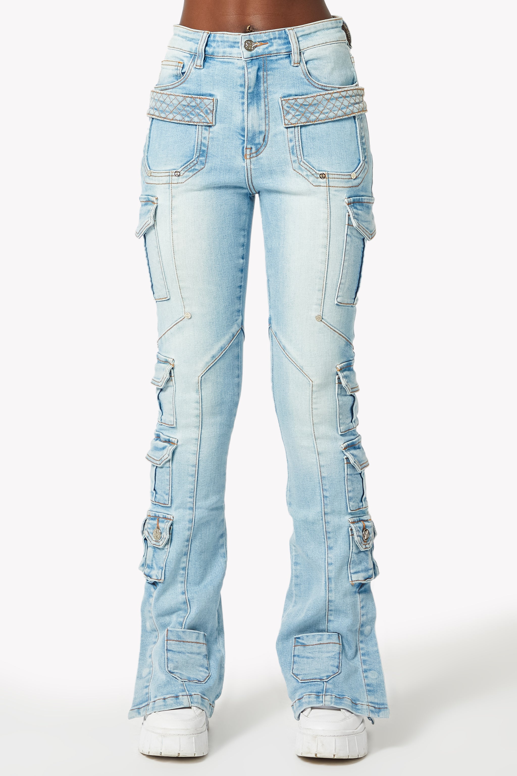 Aqua Blue Cargo Stacked Denim