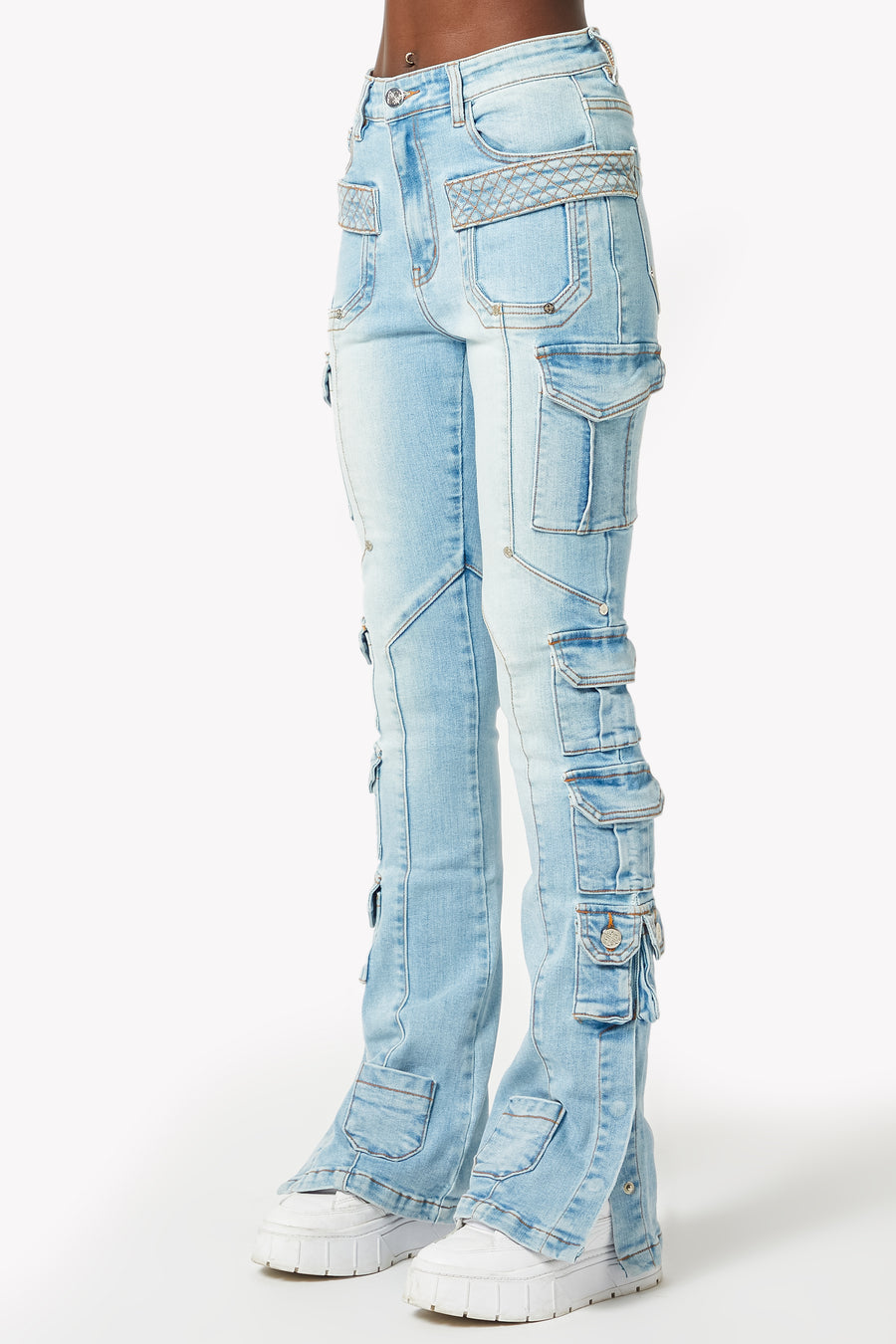 Aqua Blue Cargo Stacked Denim