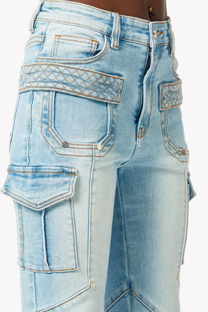 Aqua Blue Cargo Stacked Denim