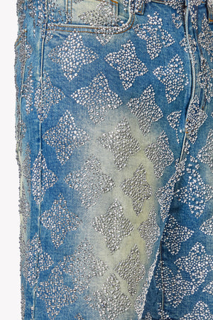 Vintage Blue Embellished Denim Shorts