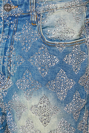 Vintage Blue Embellished Denim Shorts