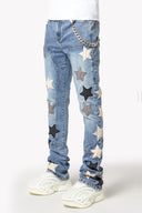 Aqua Blue Vintage Stars Denim