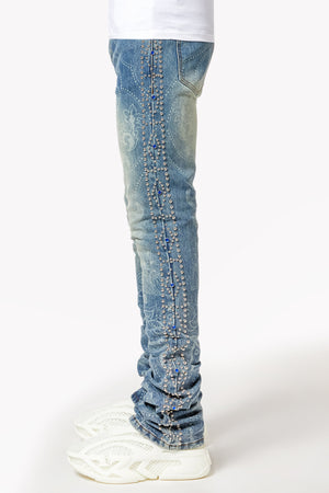 Aqua Blue Rivets Stacked Denim