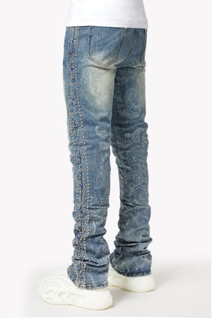 Aqua Blue Rivets Stacked Denim