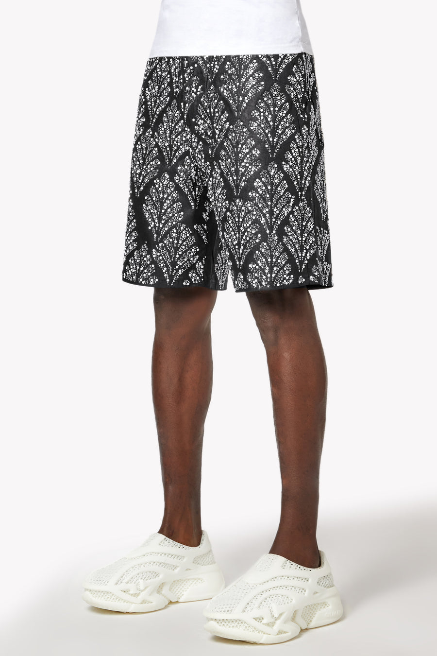Obsidian Black Embellished Denim Shorts