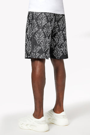 Obsidian Black Embellished Denim Shorts