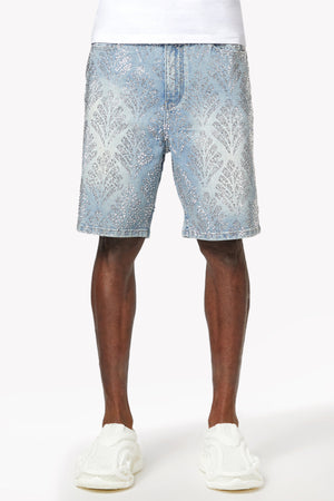 Aqua Blue Embellished Denim Shorts V2