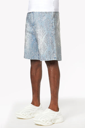 Aqua Blue Embellished Denim Shorts V2