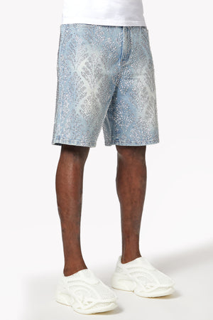 Aqua Blue Embellished Denim Shorts V2