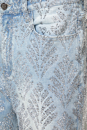 Aqua Blue Embellished Denim Shorts V2