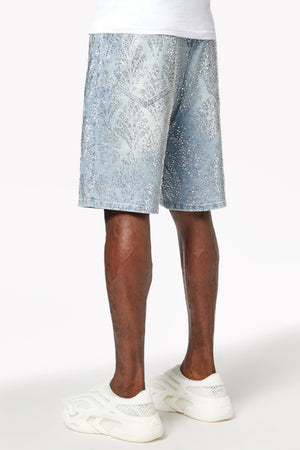 Aqua Blue Embellished Denim Shorts V2