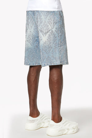 Aqua Blue Embellished Denim Shorts V2