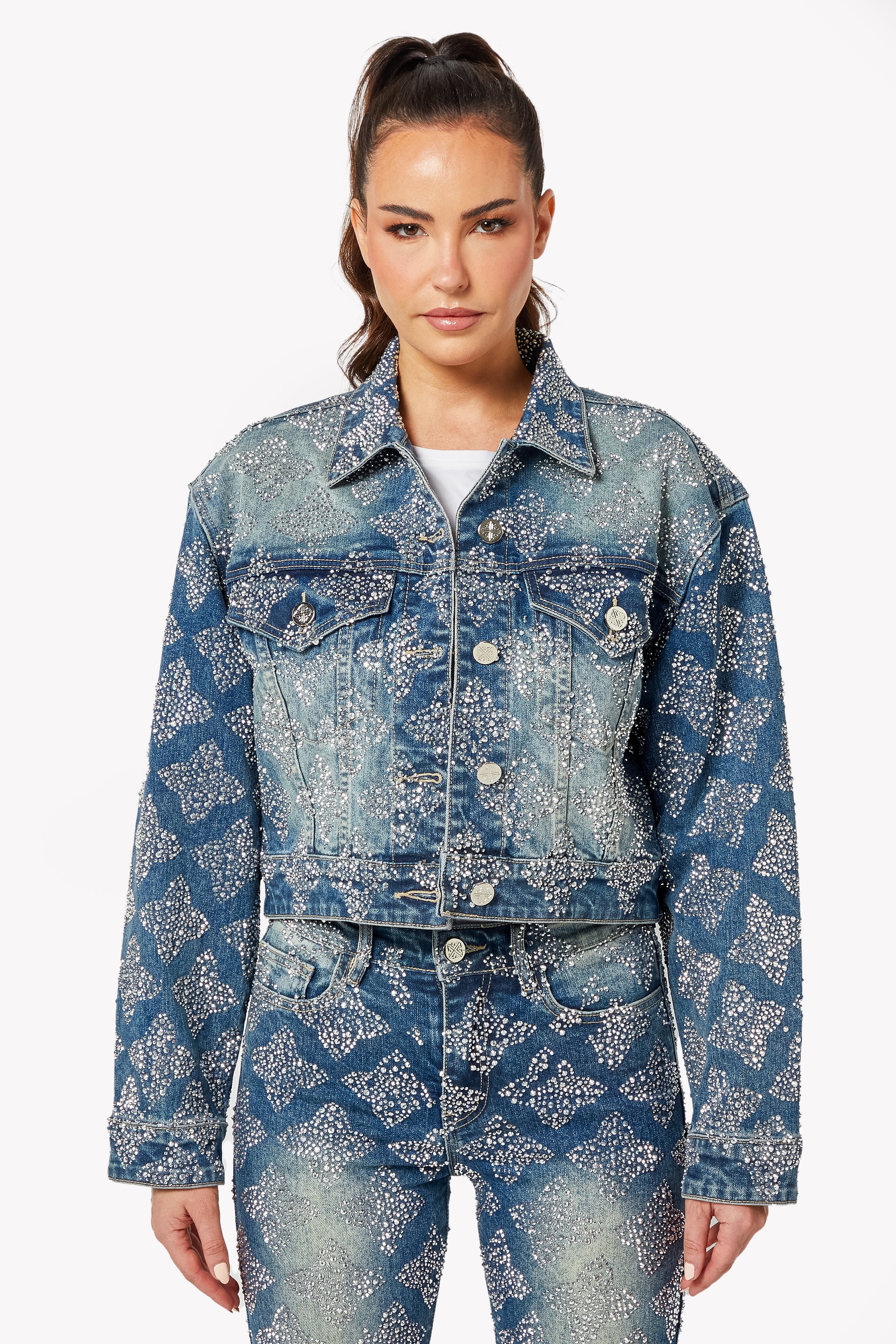 Vintage Blue Embellished Denim Jacket V1
