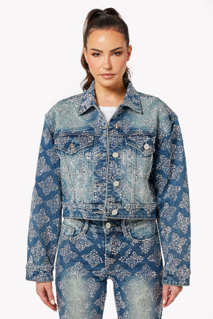 Vintage Blue Embellished Denim Jacket V1