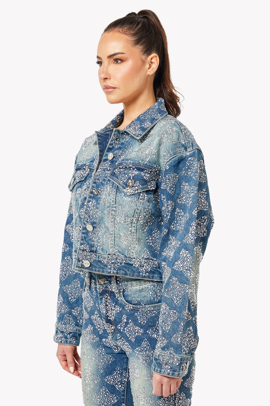 Vintage Blue Embellished Denim Jacket V1