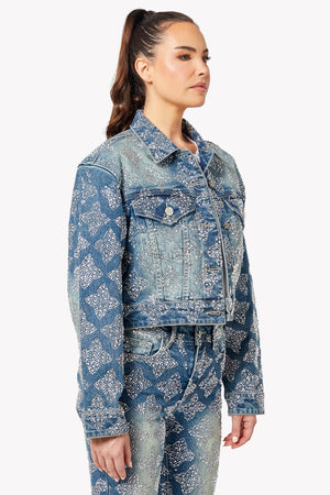 Vintage Blue Embellished Denim Jacket V1