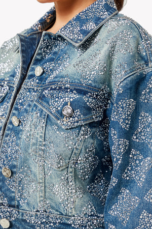 Vintage Blue Embellished Denim Jacket V1