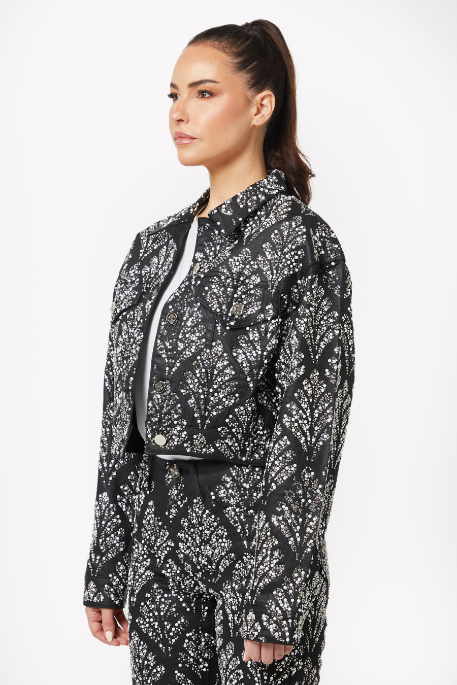 Obsidian Black Embellished Denim Jacket