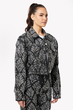 Obsidian Black Embellished Denim Jacket