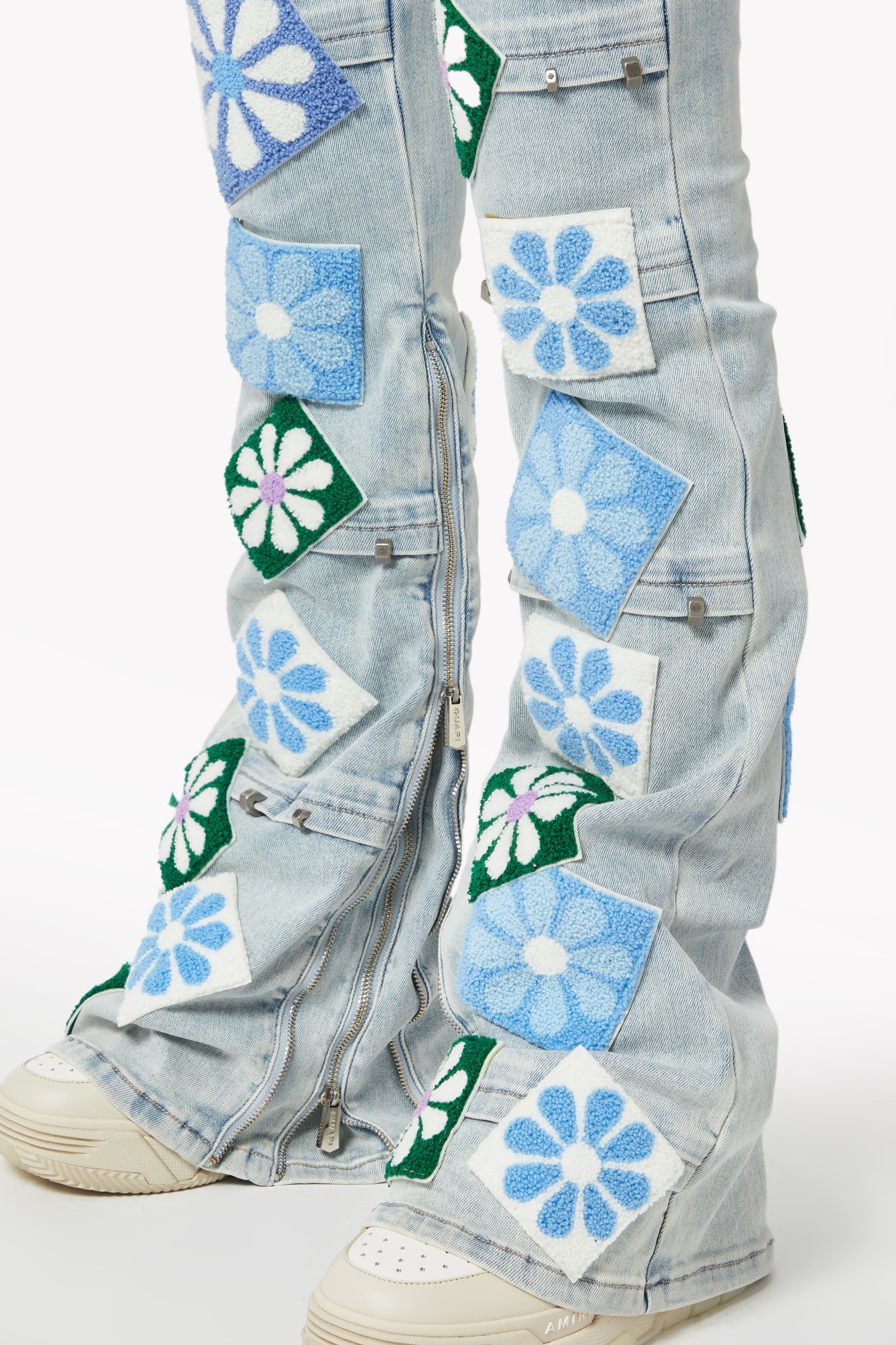 Aqua Blue Flowers Stacked Denim – GUAPI CLOTHING FZ-LLC W28 GUAPI 
