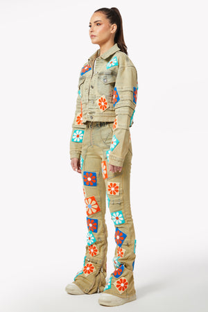 Vintage Flowers Stacked Denim