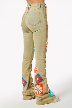 Vintage Flowers Stacked Denim