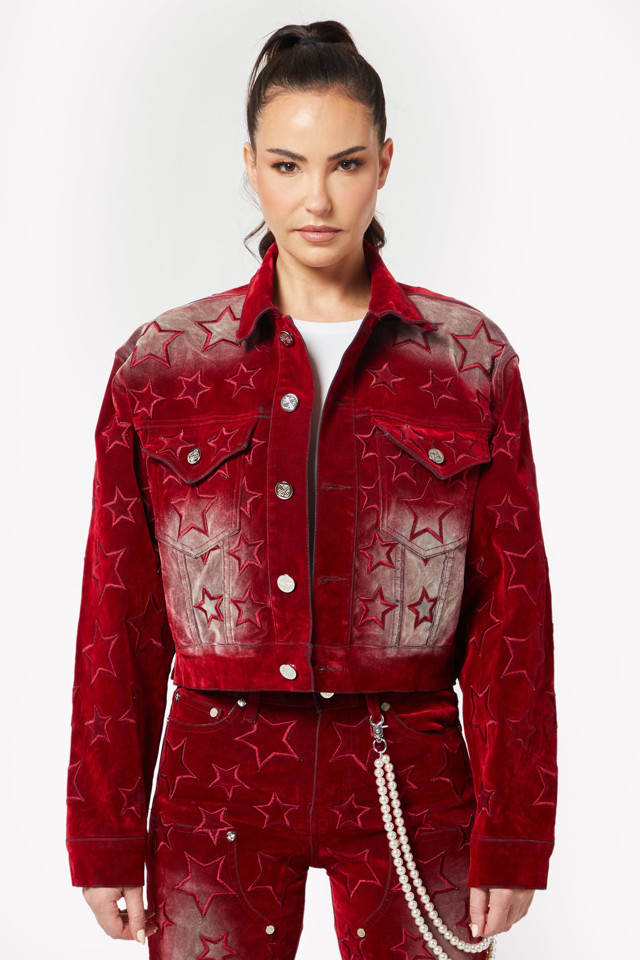 Velvet Red Stars Denim Jacket