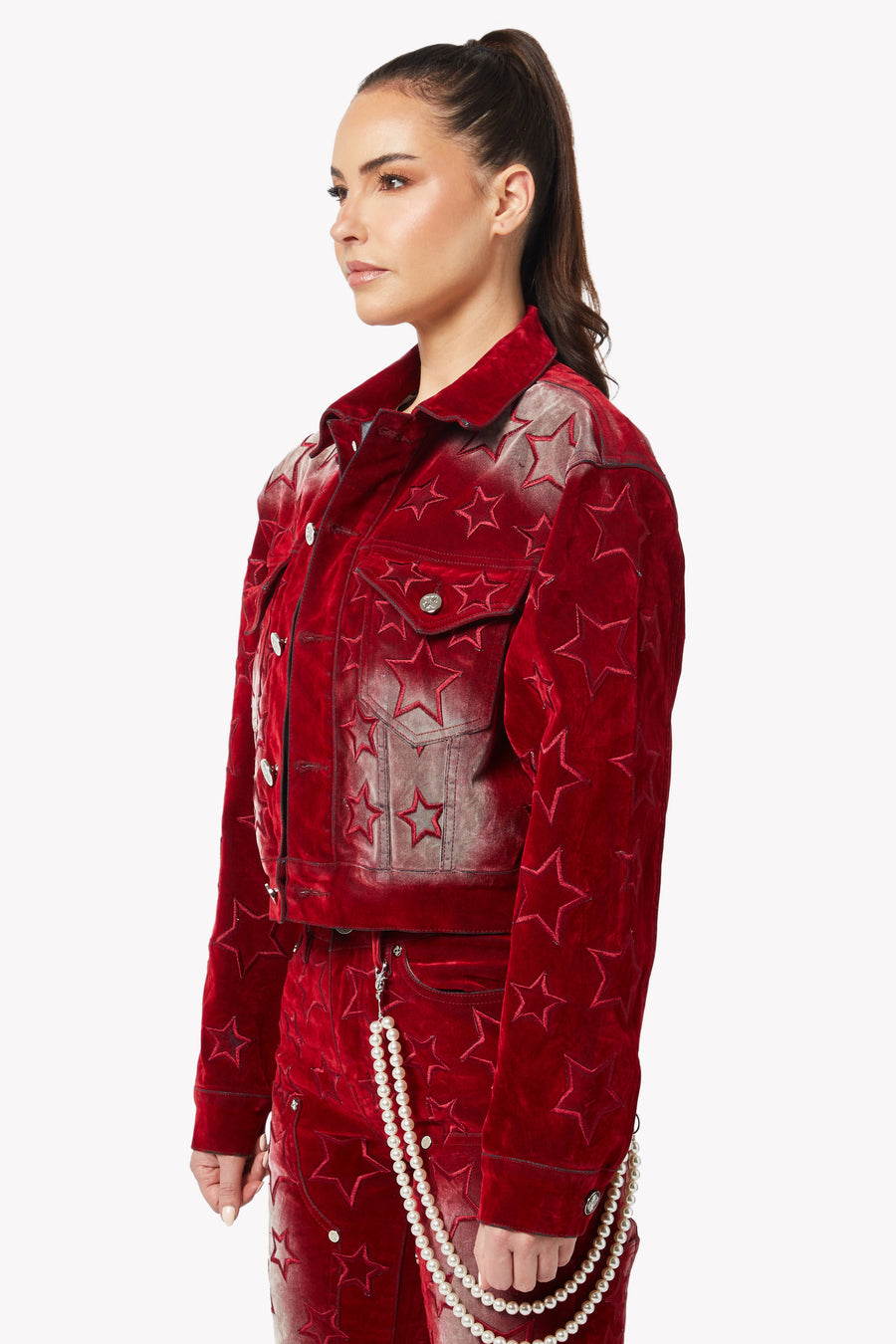 Velvet Red Stars Denim Jacket