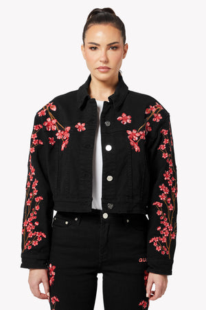 Obsidian Black Blossom Denim Jacket