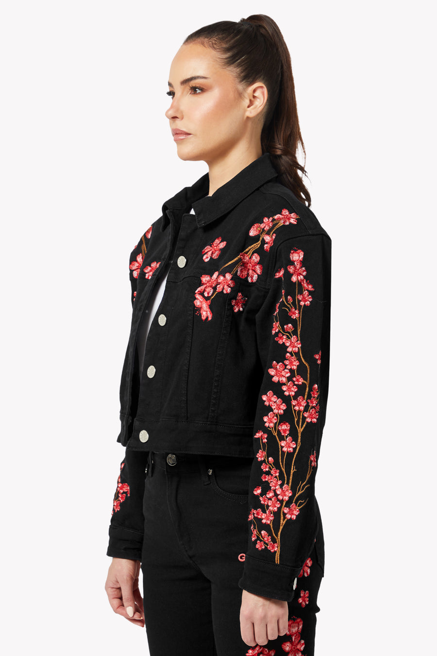 Obsidian Black Blossom Denim Jacket