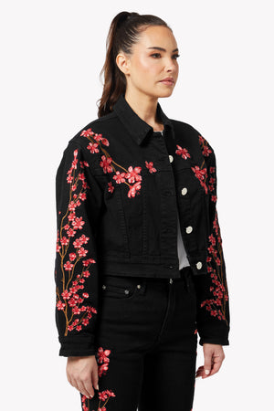 Obsidian Black Blossom Denim Jacket