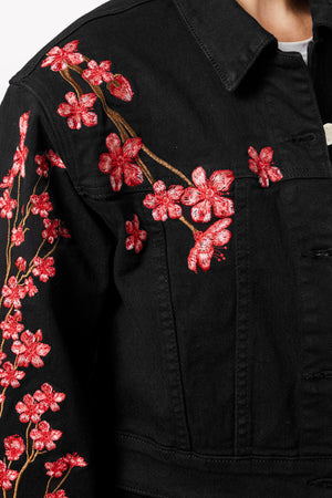 Obsidian Black Blossom Denim Jacket