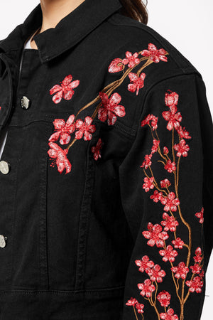 Obsidian Black Blossom Denim Jacket