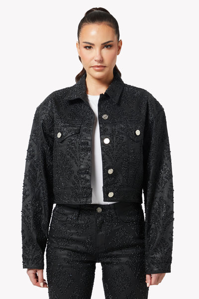 ジャケット・アウター guapi black embellished denim jacket s GUAPI ALL BLACK EMBELLISHED DENIM JACKET – BLUE CITY NYC