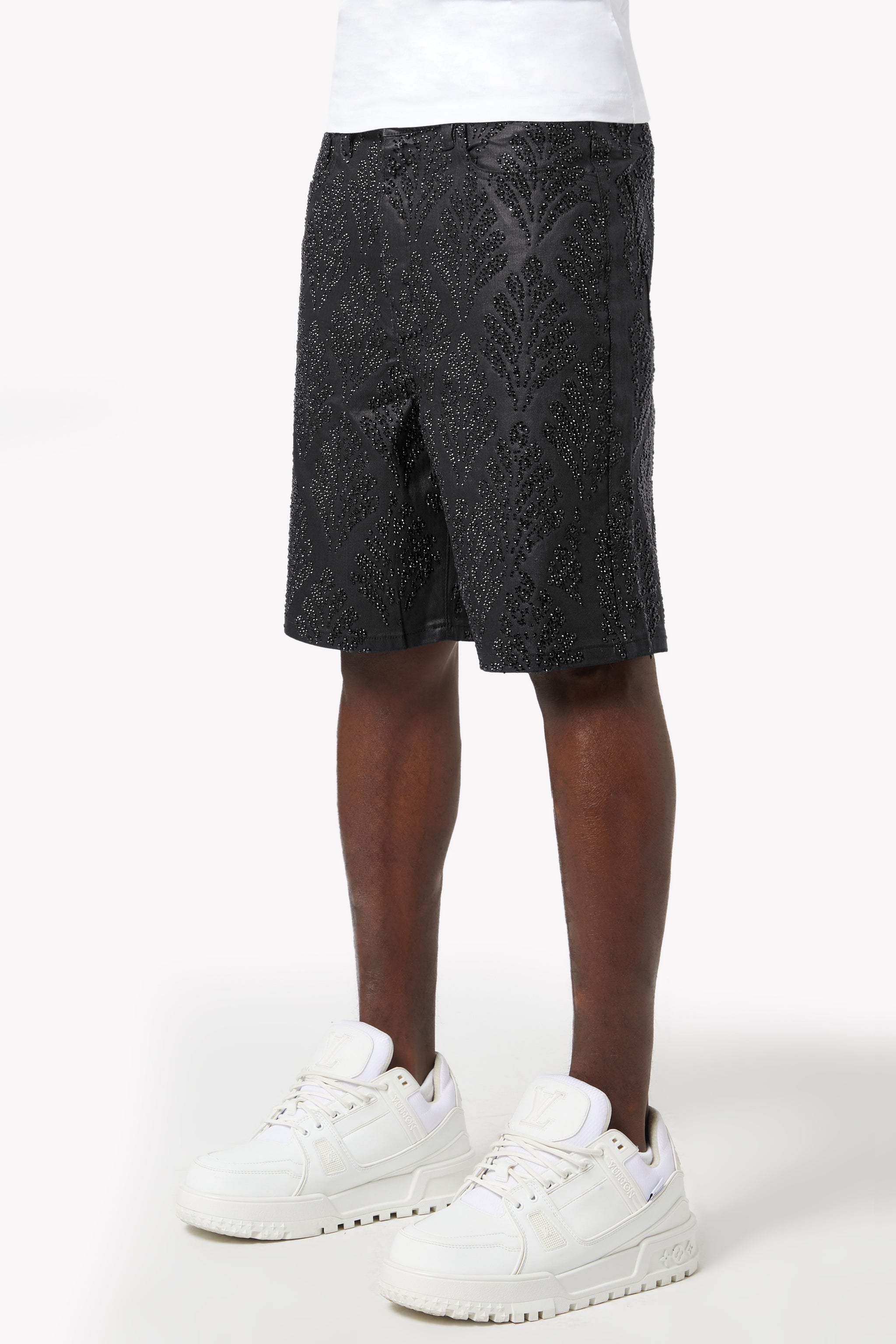 All Black Embellished Denim Shorts V2