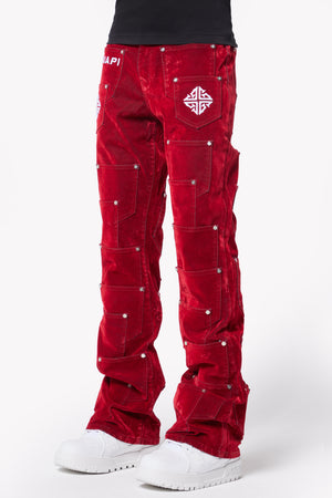 Velvet Red Pockets Flared Denim