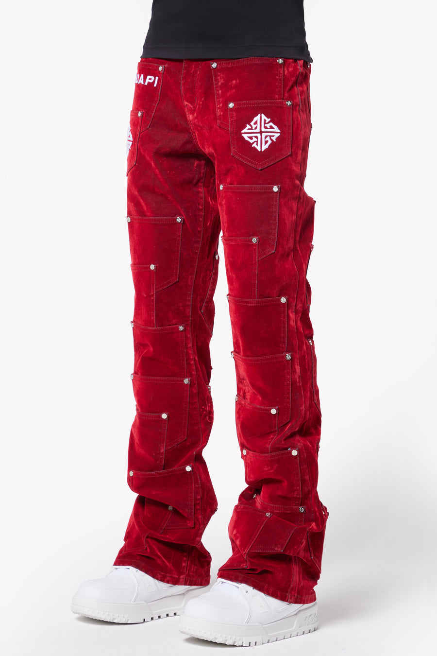 Velvet Red Pockets Flared Denim