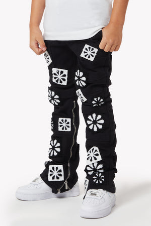 Obsidian Black Flowers Kids Denim