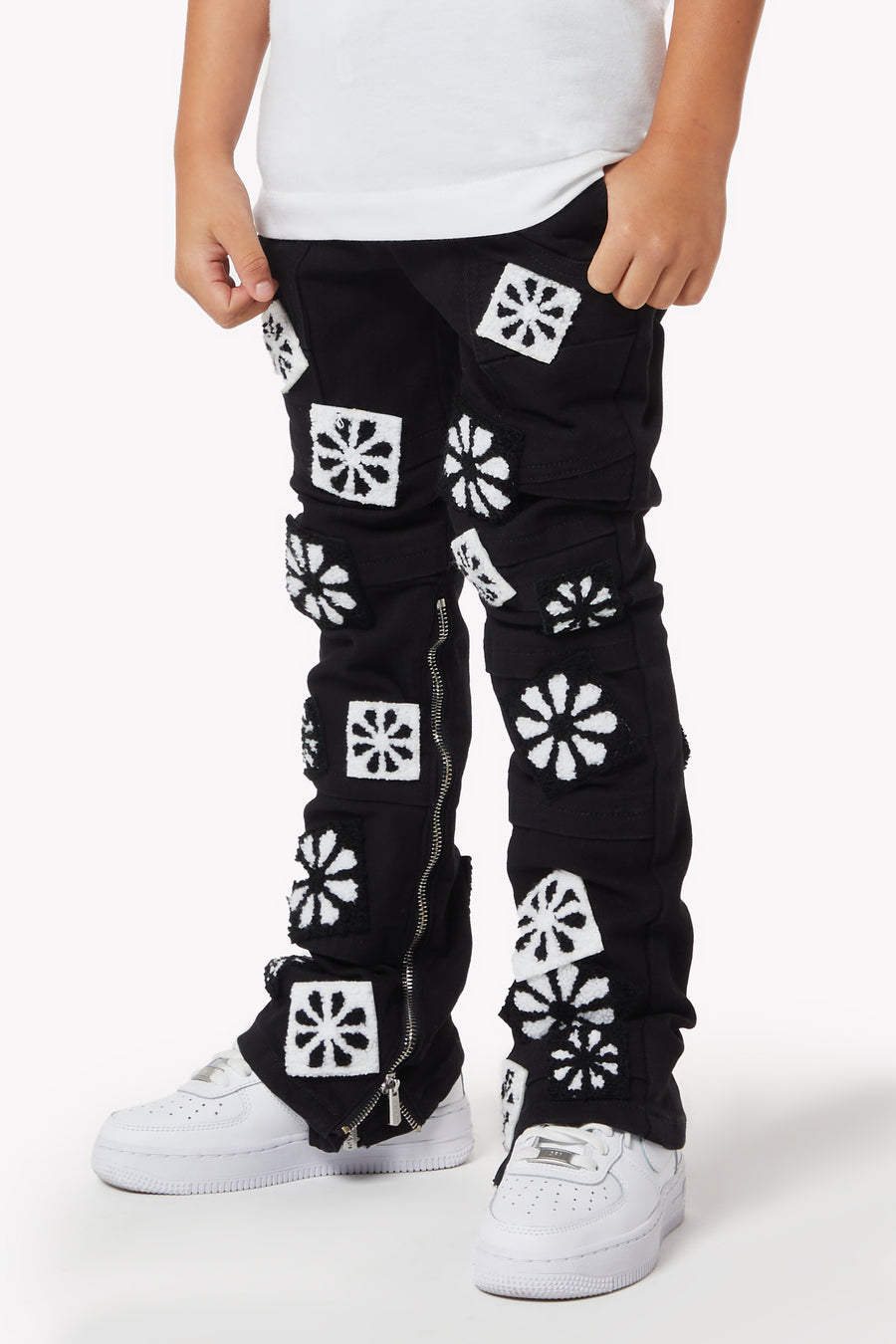 Obsidian Black Flowers Kids Denim