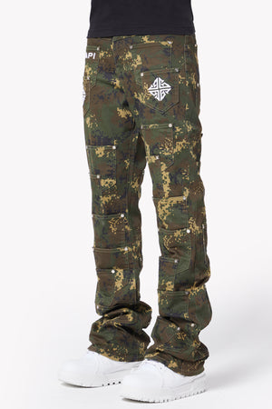 Camo Pockets Flared Denim
