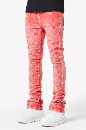Vintage Red Embellished Denim