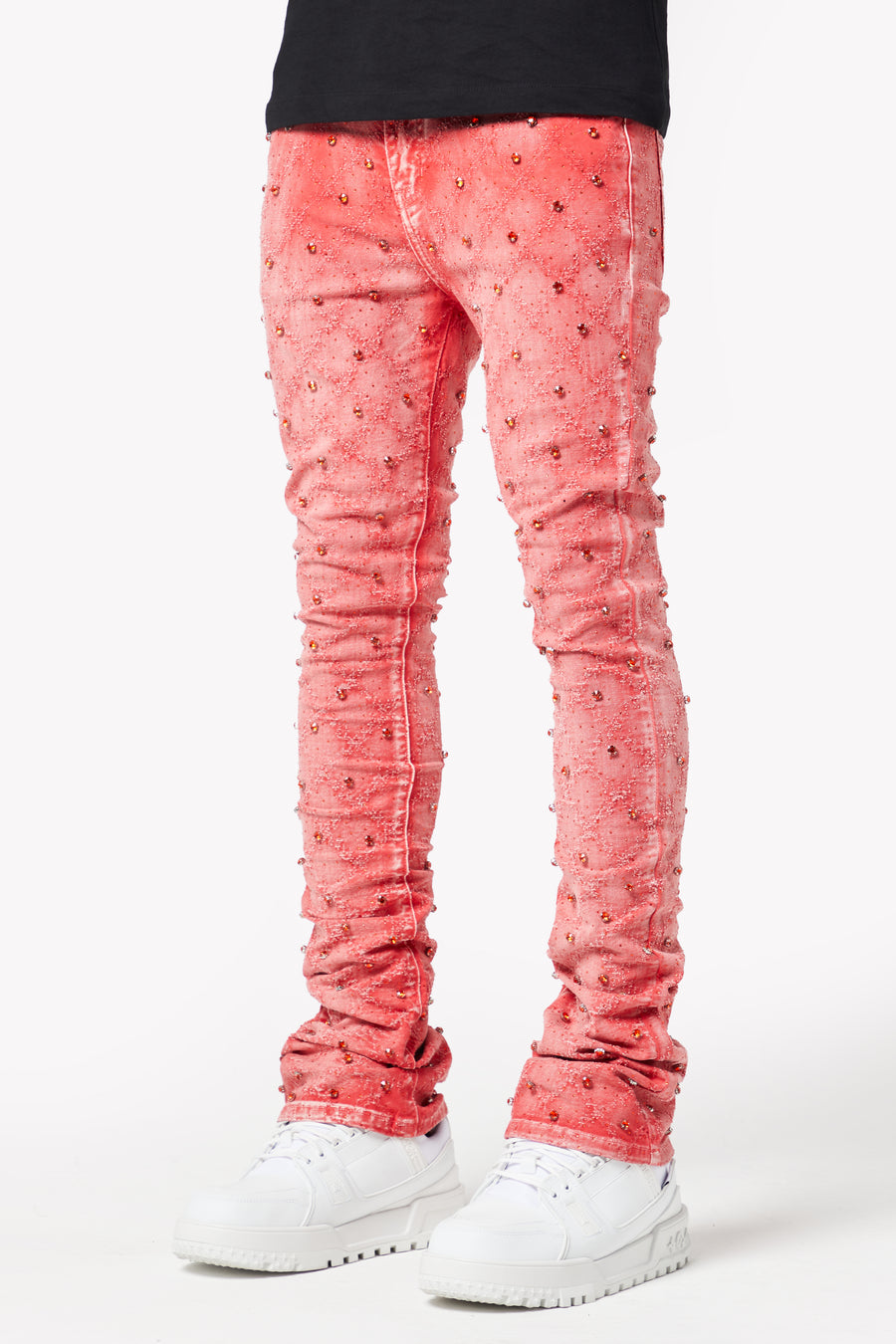 Vintage Red Embellished Denim