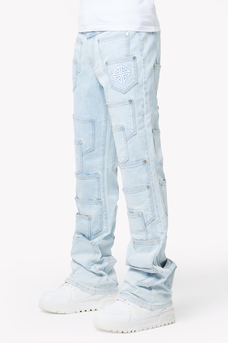 Aqua Blue Pockets Flared Denim