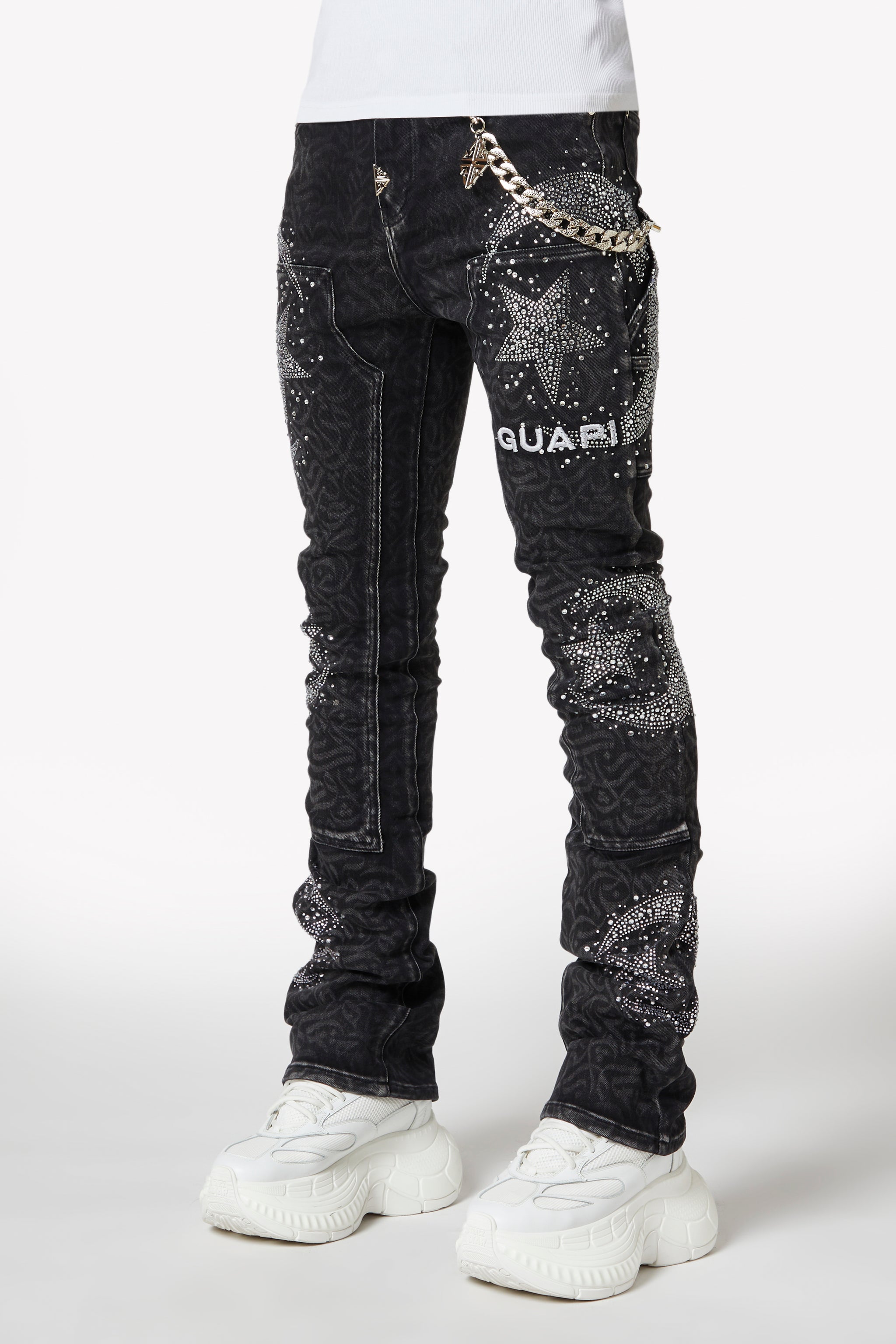 Obsidian Black Calligraphy Denim