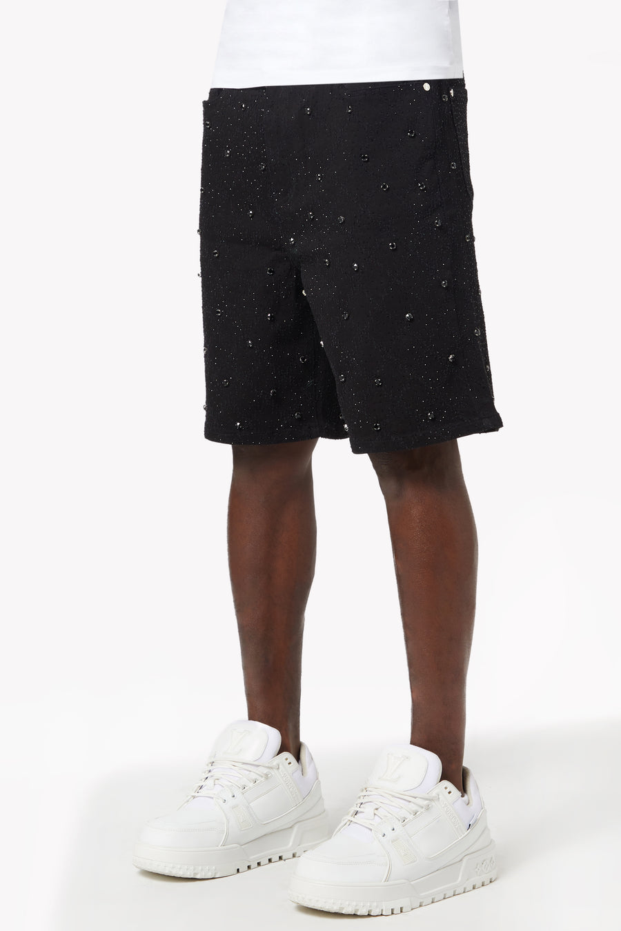 All Black Embellished Denim Shorts