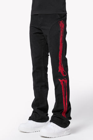 Obsidian Black Skeleton Flared Denim V2